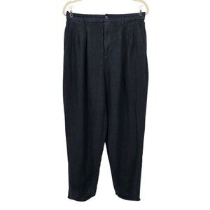 Madewell Womens 10 Pants Linen Blend Pleated Tapered Baggy Black Pockets Boho